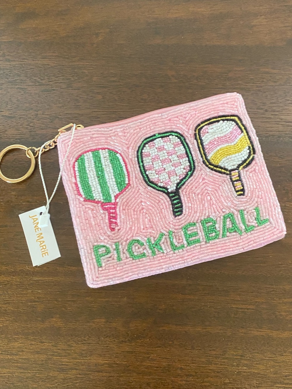 Beaded Pickleball Wristlet Pouch